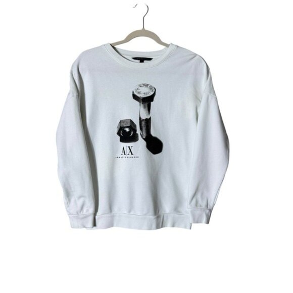 Armani Exchange Screw-Print Sweatshirt Size XS Graphic White Grey Preppy Grunge - Picture 2 of 10